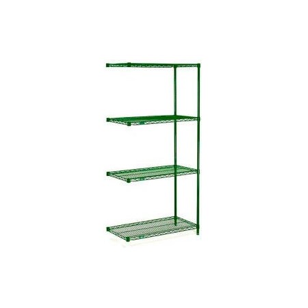 Nexel    Poly-Green   , 4 Tier, Wire Shelving Add-On Unit, 54W X 14D X 74H